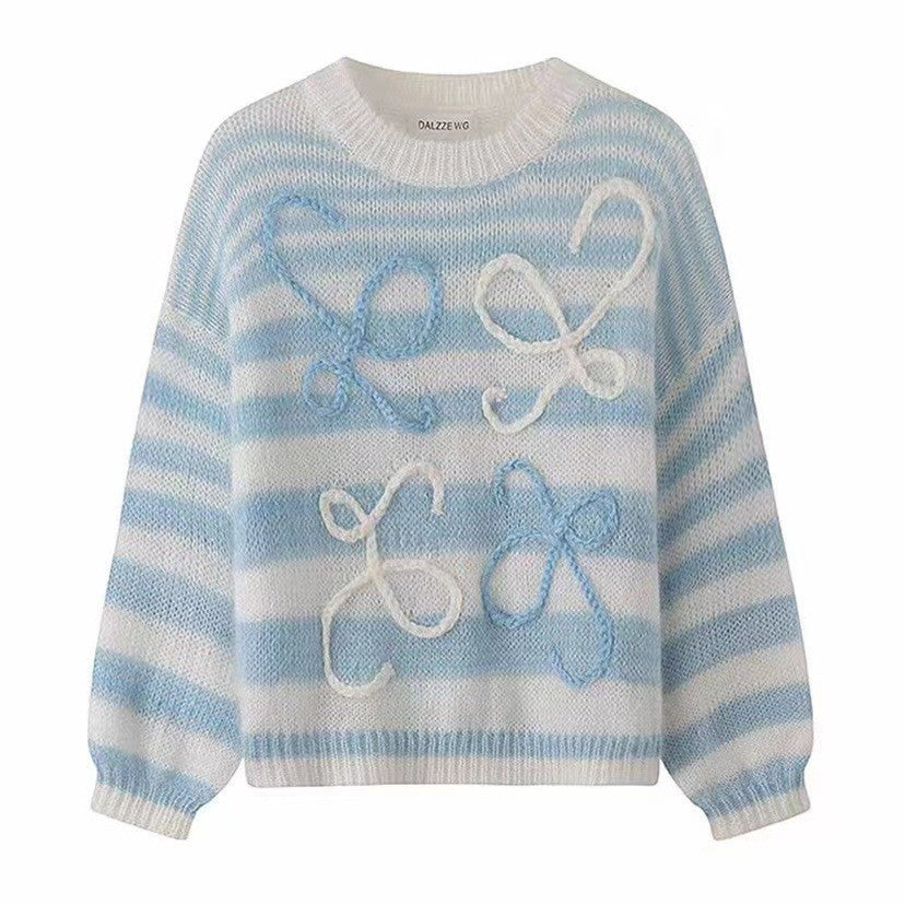 Women's Spring Rainbow Color Block Striped Sweater Loose Knit Pullover Top 3