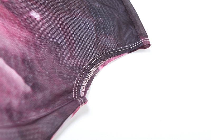 Women Butterfly Print Ribbon Short-Sleeved Dress 11