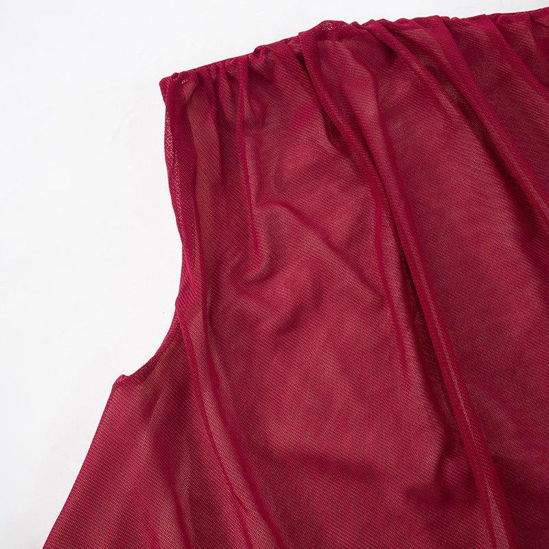 Women Round Neck Sexy See-Through Mesh Bodycon Dress 19