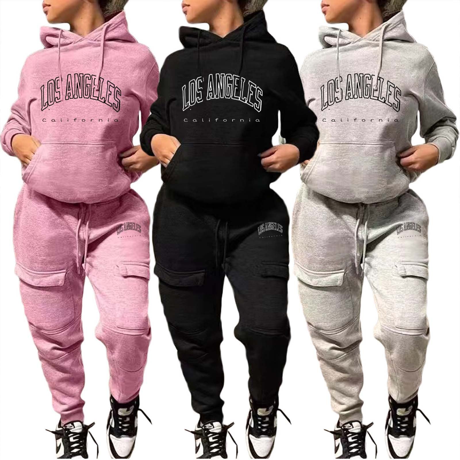 Women's Fashion Casual Hoodies Sweatpants Two Piece Sports Tracksuit 8