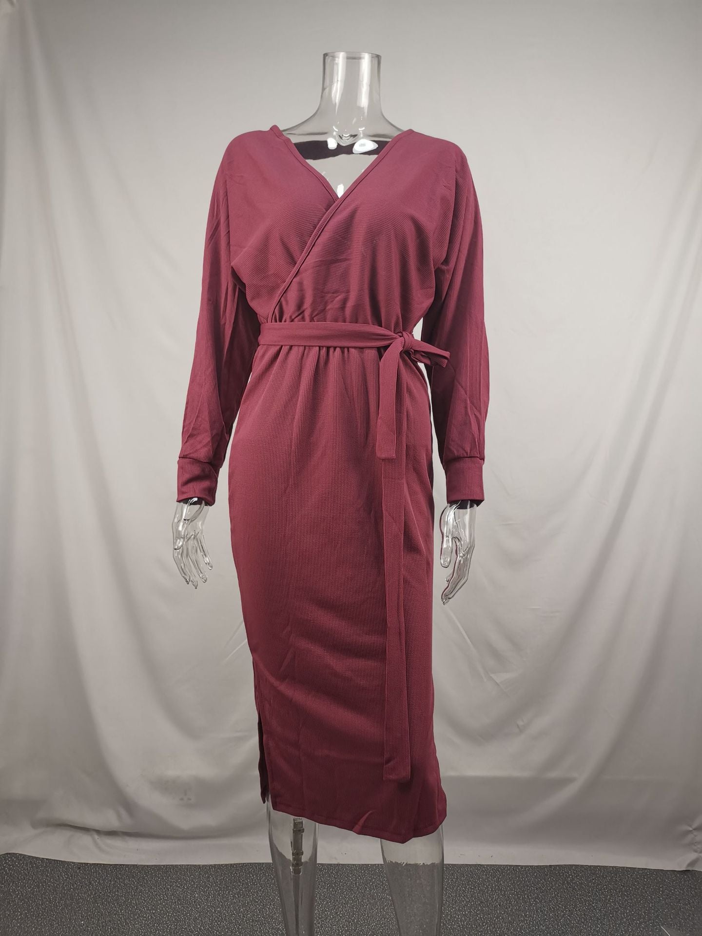 Spring Sexy V-Neck Lace-Up Long-Sleeved Women's Dress 19