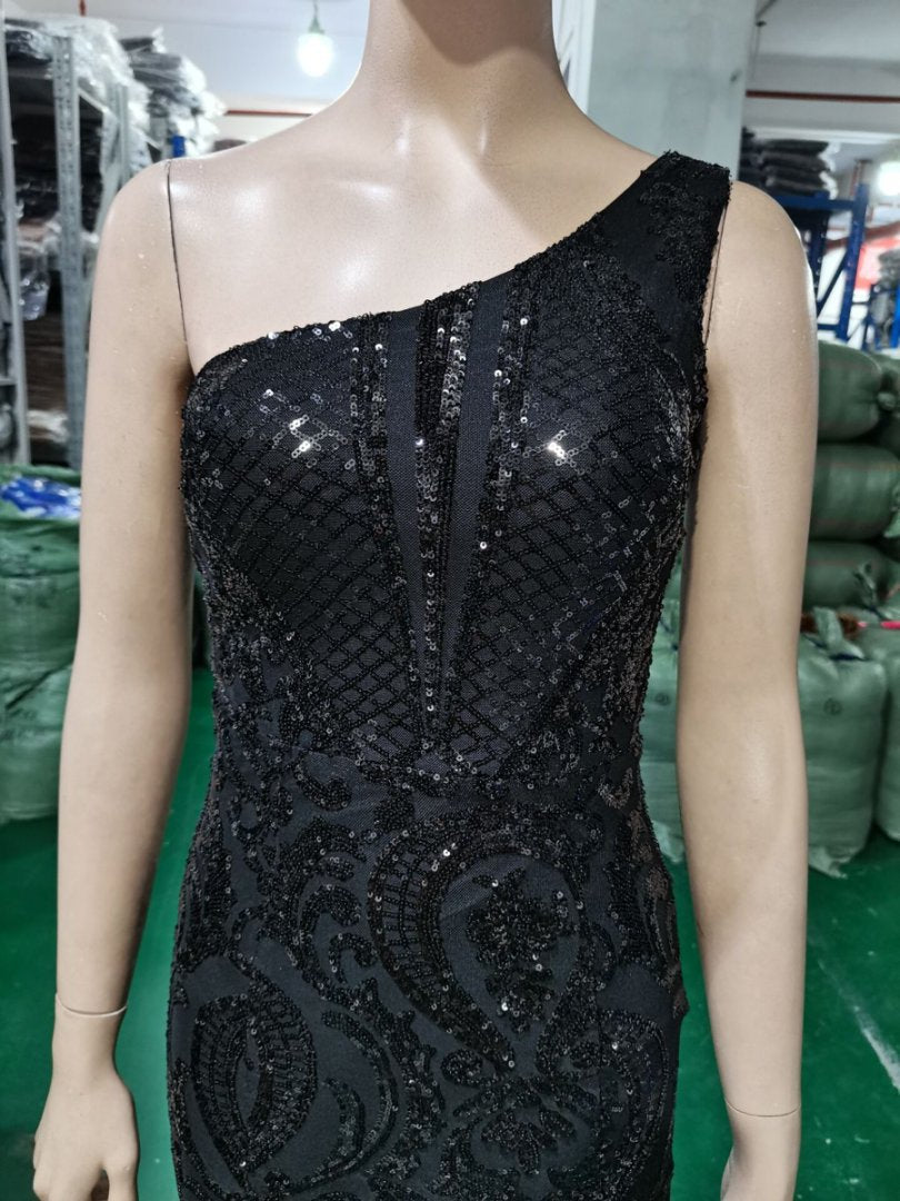 Luxury Sequin Mermail Women Formal Party Evening Dress Sexy Slash Shoulder Long Slim Bridal Gown 28