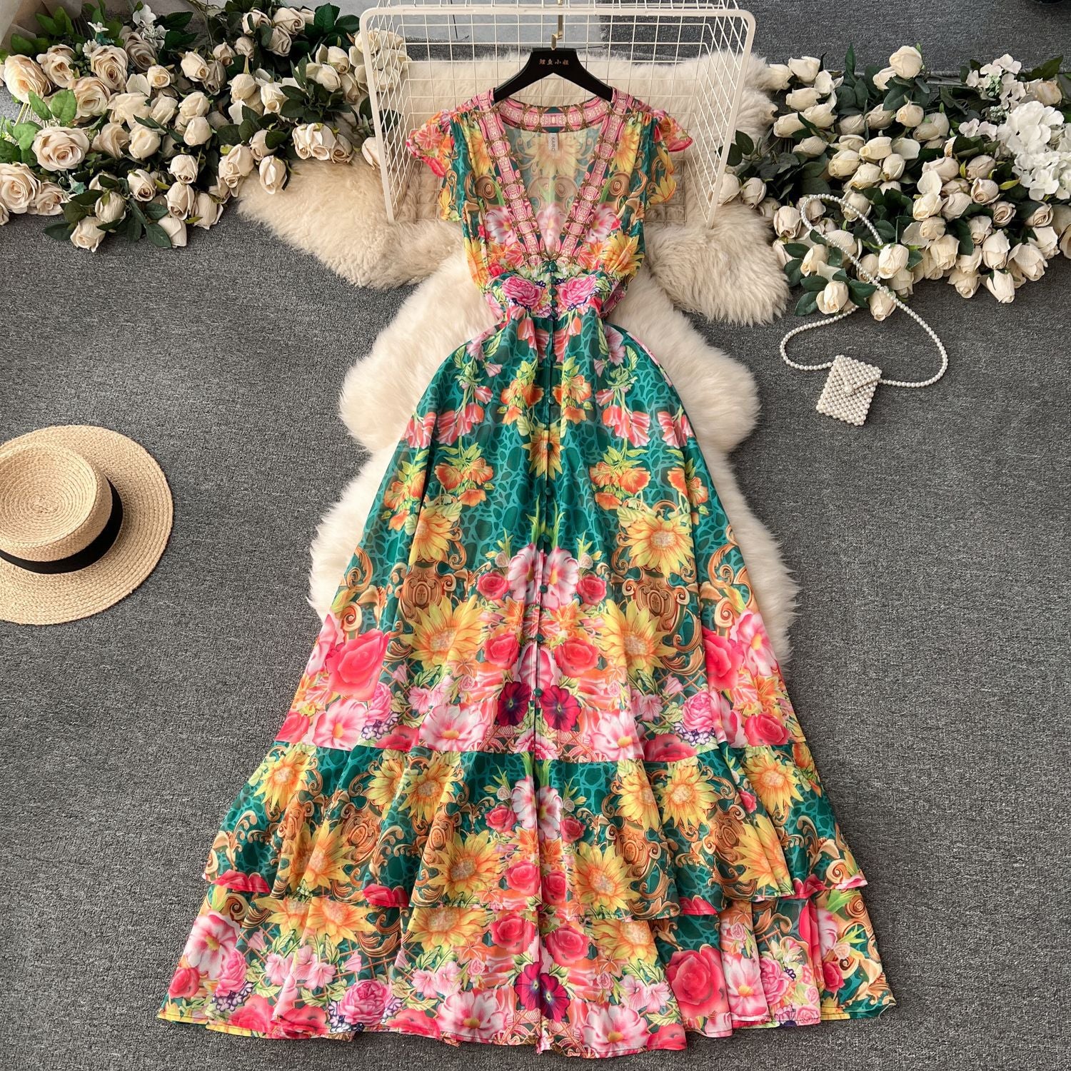 Women Holidays Sexy V Neckchiffon Ruffle Dress 9