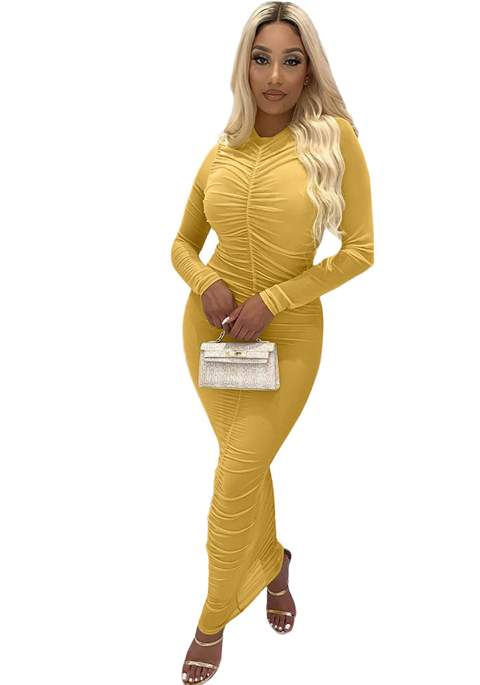 Women mesh Solid Pleated Dress