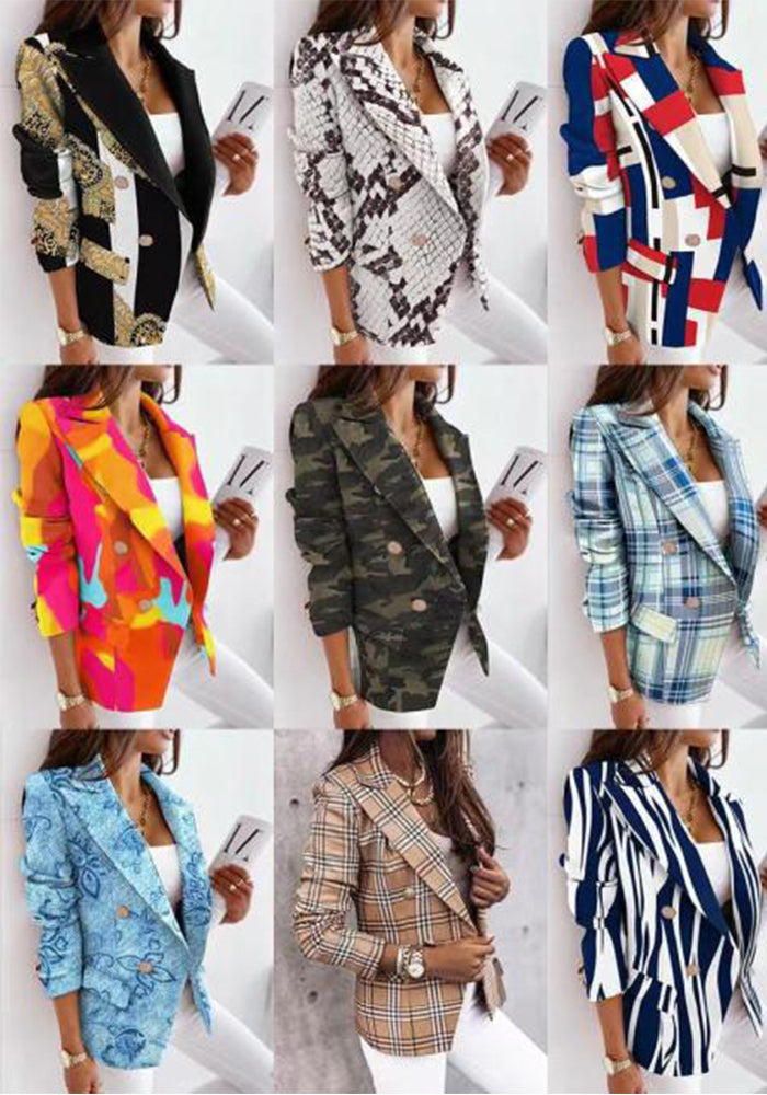 Women Autumn and Winter Long Sleeve Double-Breasted Printed Suit