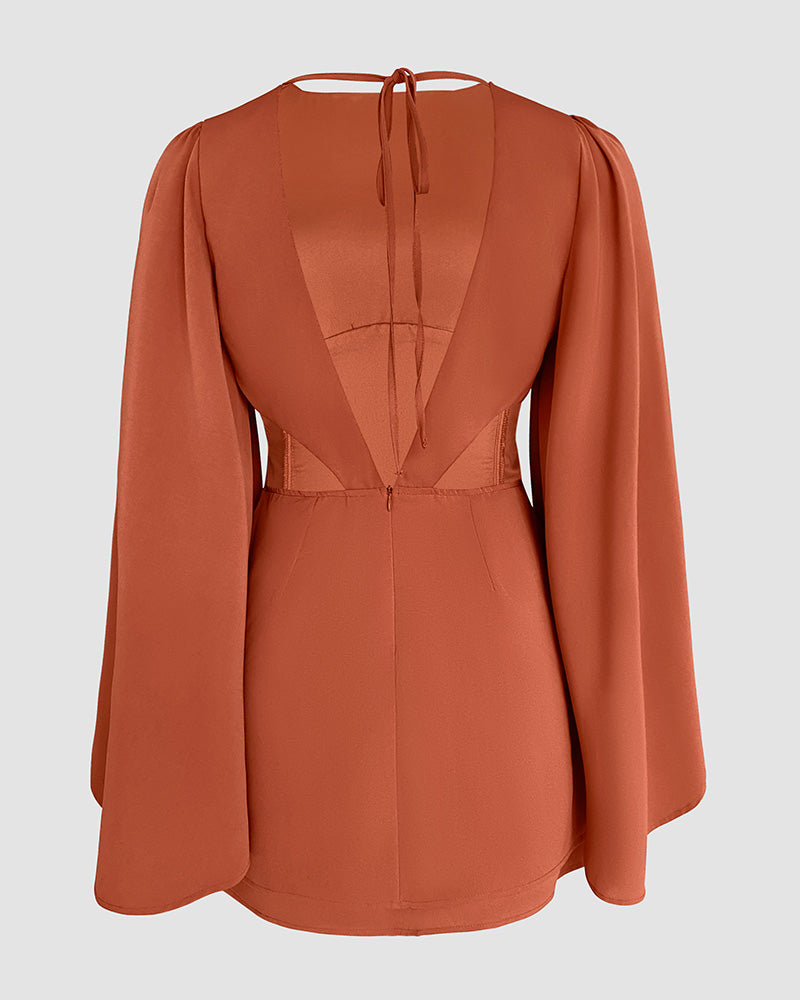 Solid Color Bell Sleeve Low Back Tie-Waist Culotte Jumpsuit 4