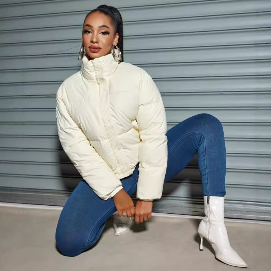 Women Turndown Collar Padding Jacket 9