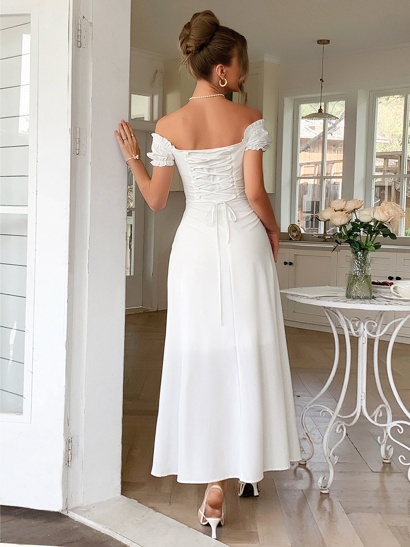 Spring/Summer Women's Party Elegant Off-Shoulder Short-Sleeved Dress 13