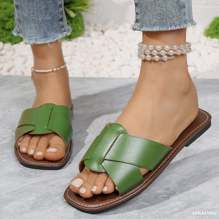 Summer Plus Size women's fashionable leather flip flops outdoor wear flat slippers 17