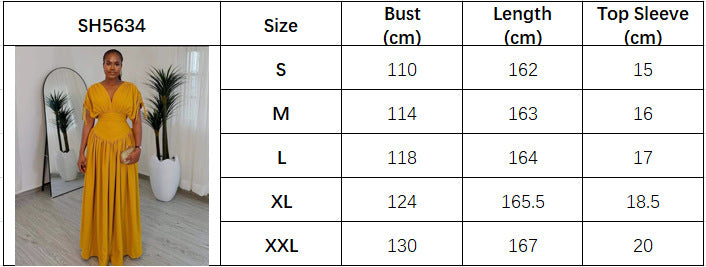 Women's V-Sleeve Elastic Slim Waist Solid Color  African High-Waist Long Dress 6