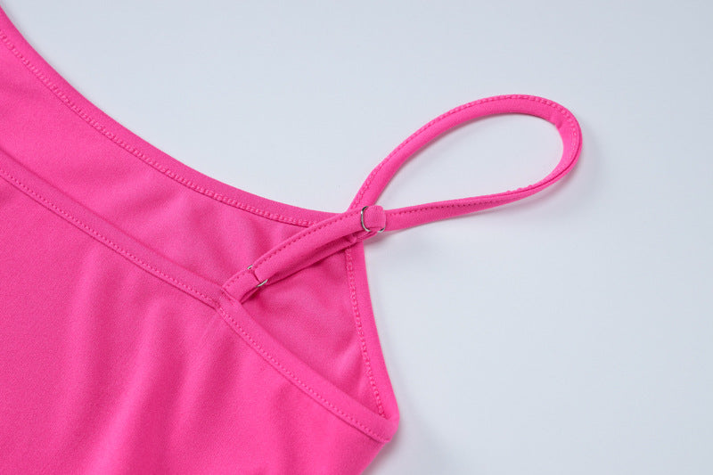 Women's Summer Fashion And Sexy Low Back Slit Solid Color Strap Dress 10