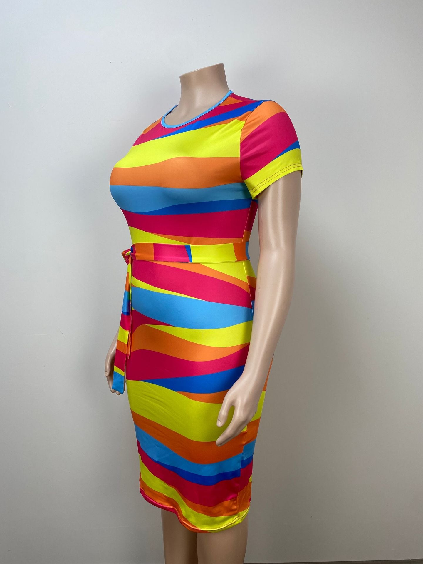 Plus Size Women Multi-Color Striped Bodycon Dress 4