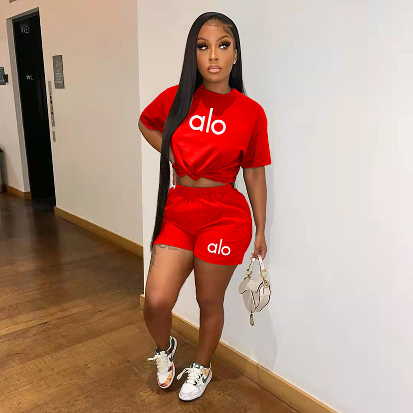 Women Summer Casual Printed Two-Piece Top and Shorts Set 16