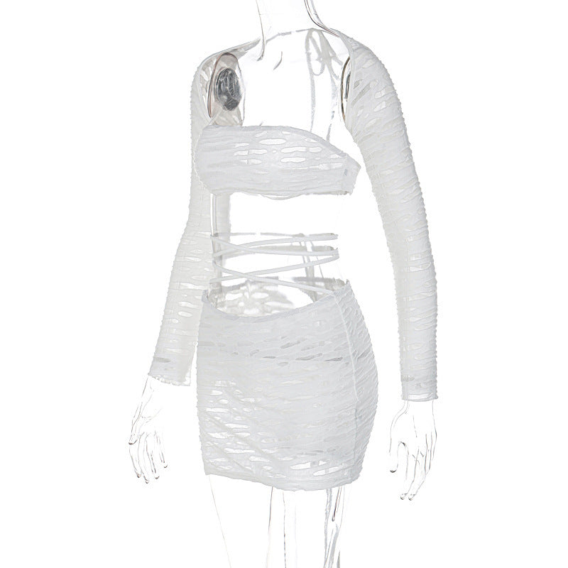 Womens Sexy Strapless Top and Tie Bodycon Mini dress Set 13