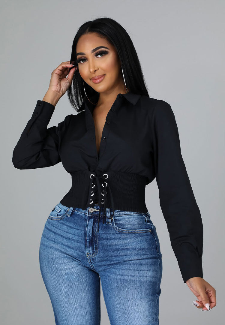 Women French Long Sleeve Casual Solid Turndown Collar Shirt 3