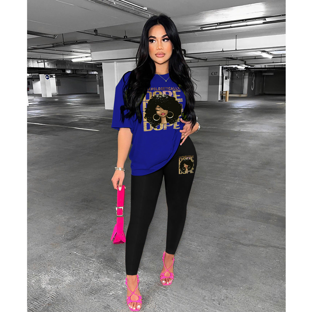 Style Printed Casual Fashion Short Sleeve T-Shirt Pants Women's Two-Piece Set 12