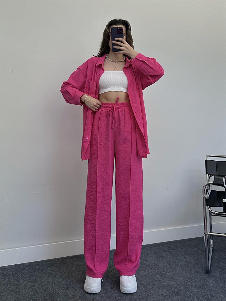 women's autumn and winter long-sleeved shirt elastic waist trousers casual two-piece pants set 5