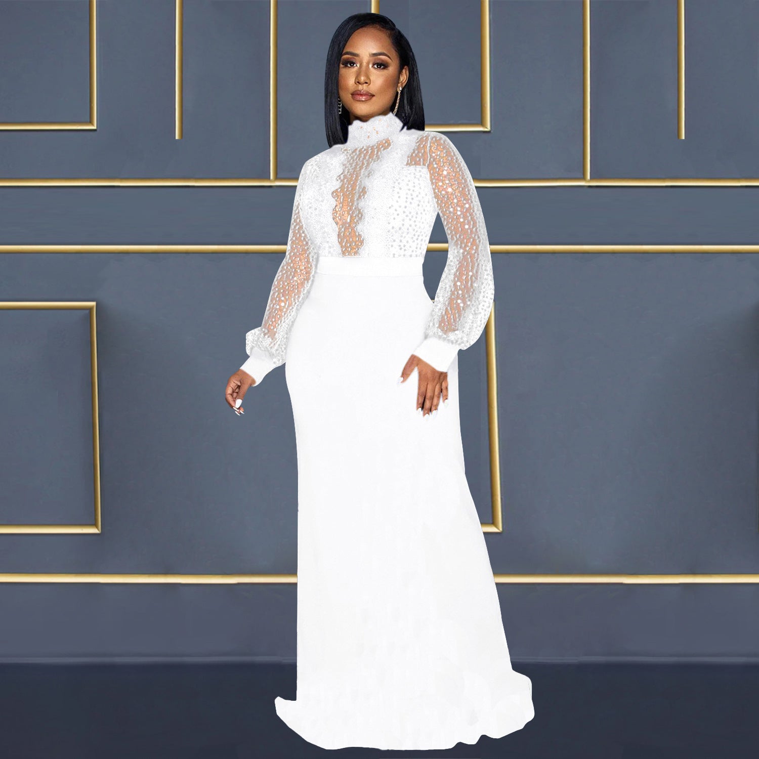 Sexy Sequin See-Through Lace Lace-Up Dress 8