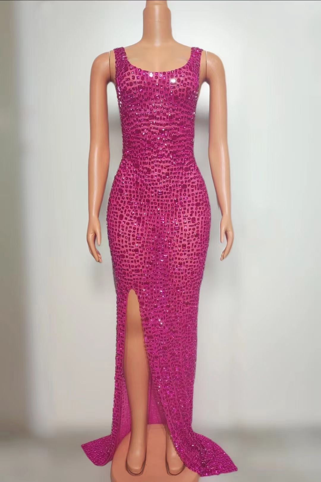 Women sexy party leg-revealing sparkling rhinestone evening dress 5