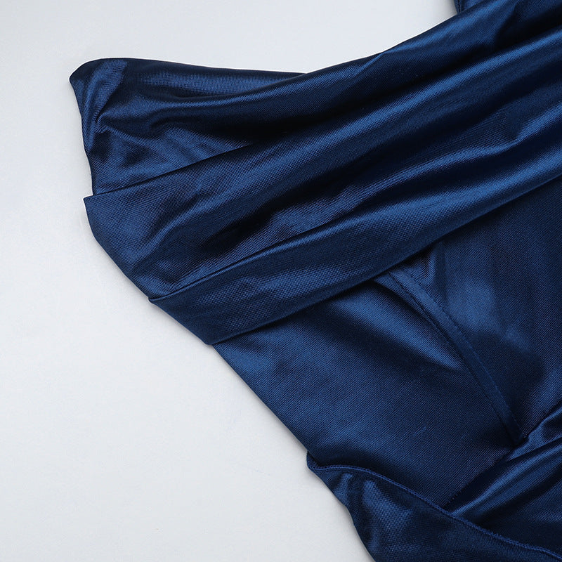 Autumn Chic Sexy Deep V Slim Waist Satin Slit Dress 26