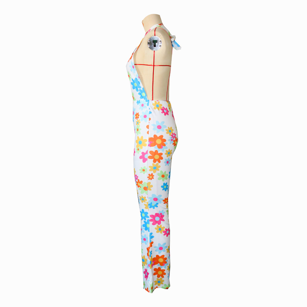Women Summer Sexy Deep V Flower Print Halter Neck Jumpsuit 10
