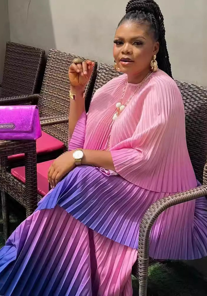 Plus Size Women gradient irregular Top and Skirt two-piece set