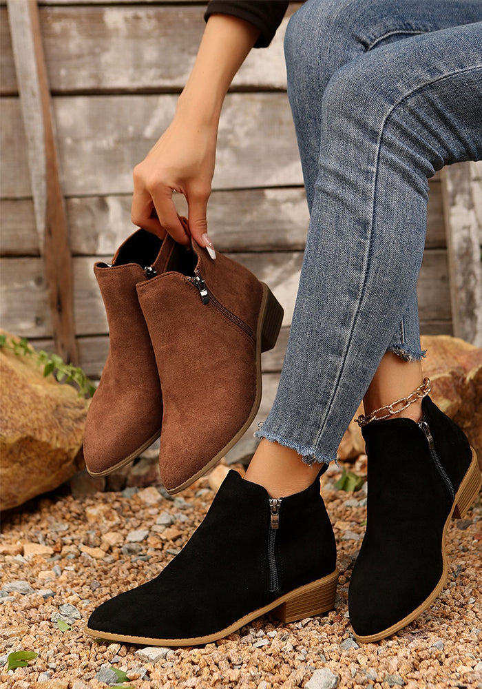 Women's Winter Plus Size Suede Pointed Side Zip Mid Heel Chelsea Boots