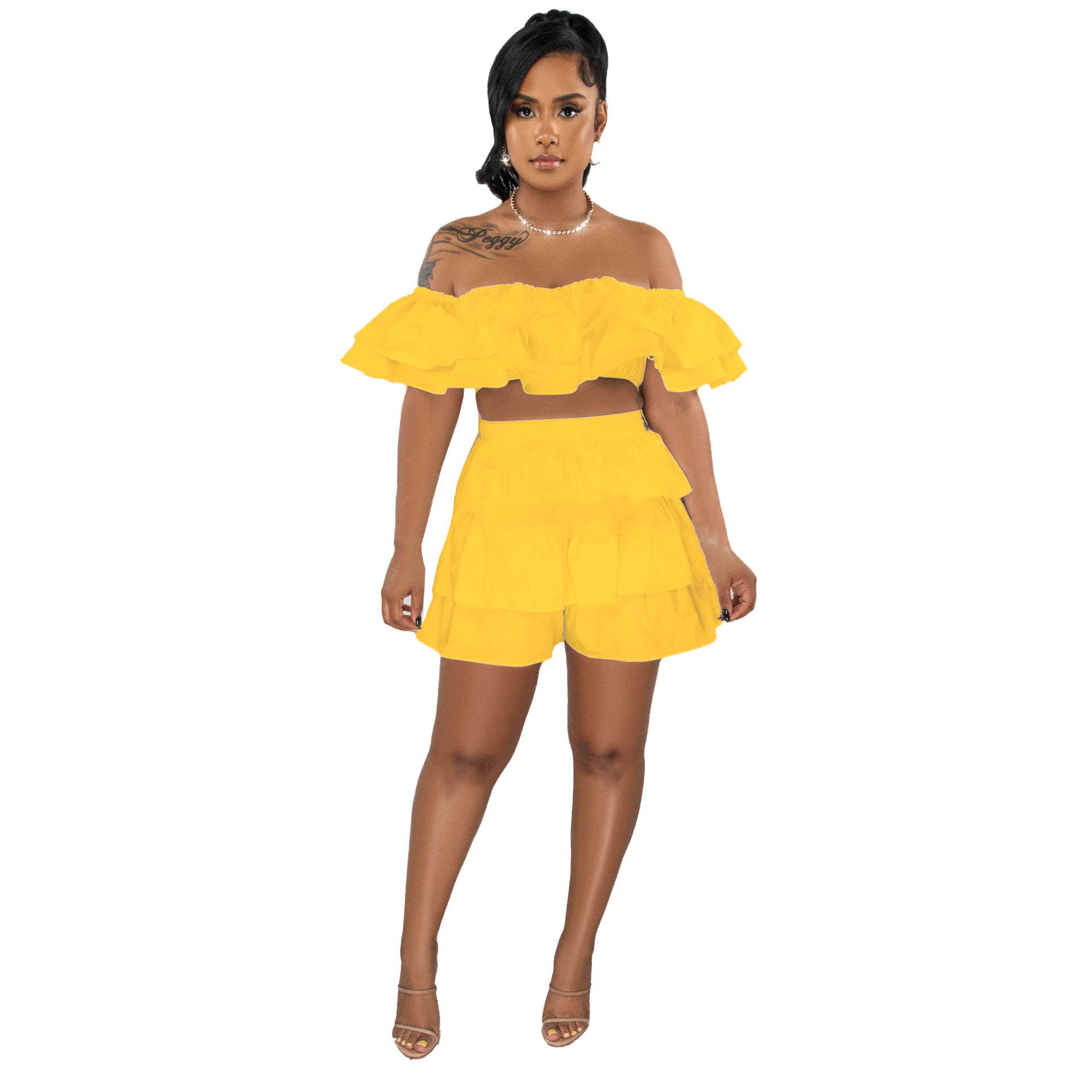 Women Sexy Ruffle Top and Shorts Two-Piece Set 13