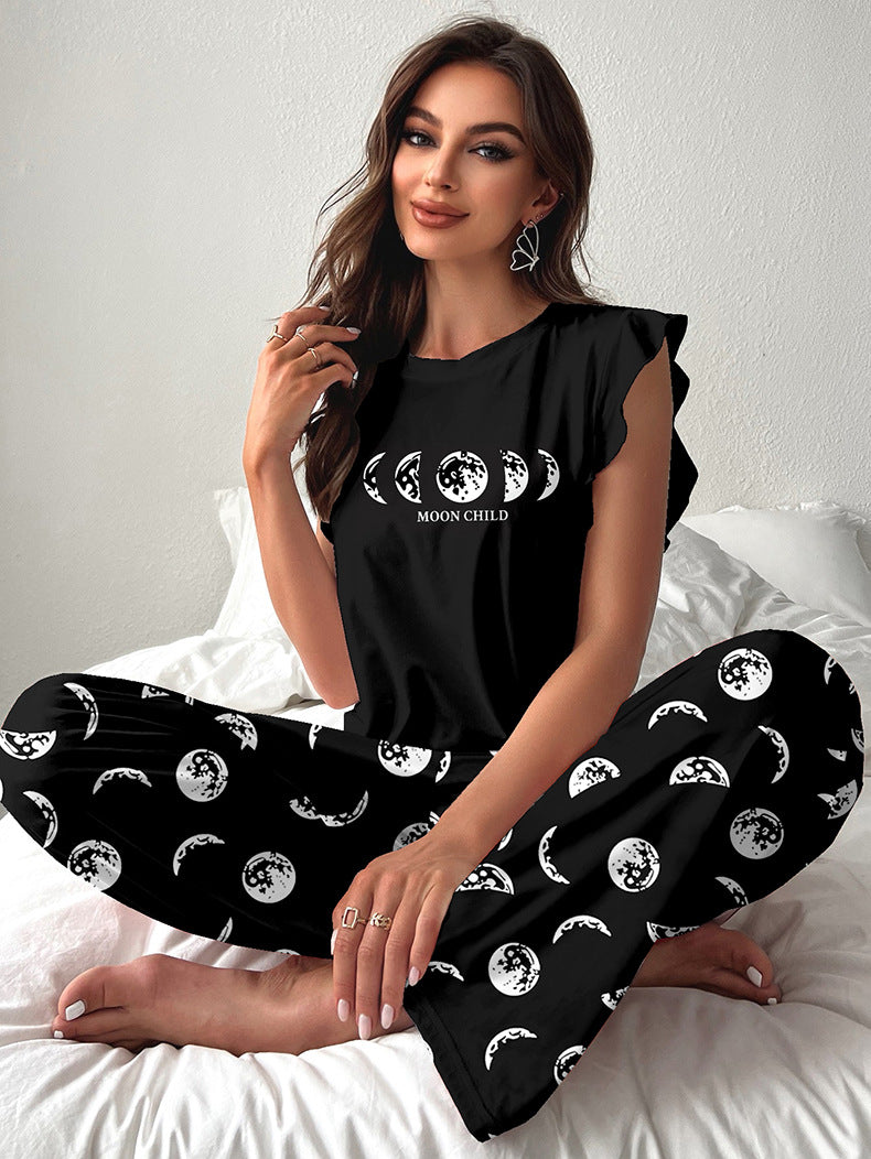 Flying Sleeve T-Shirt Trousers Women's Home Clothes  Summer Pajamas