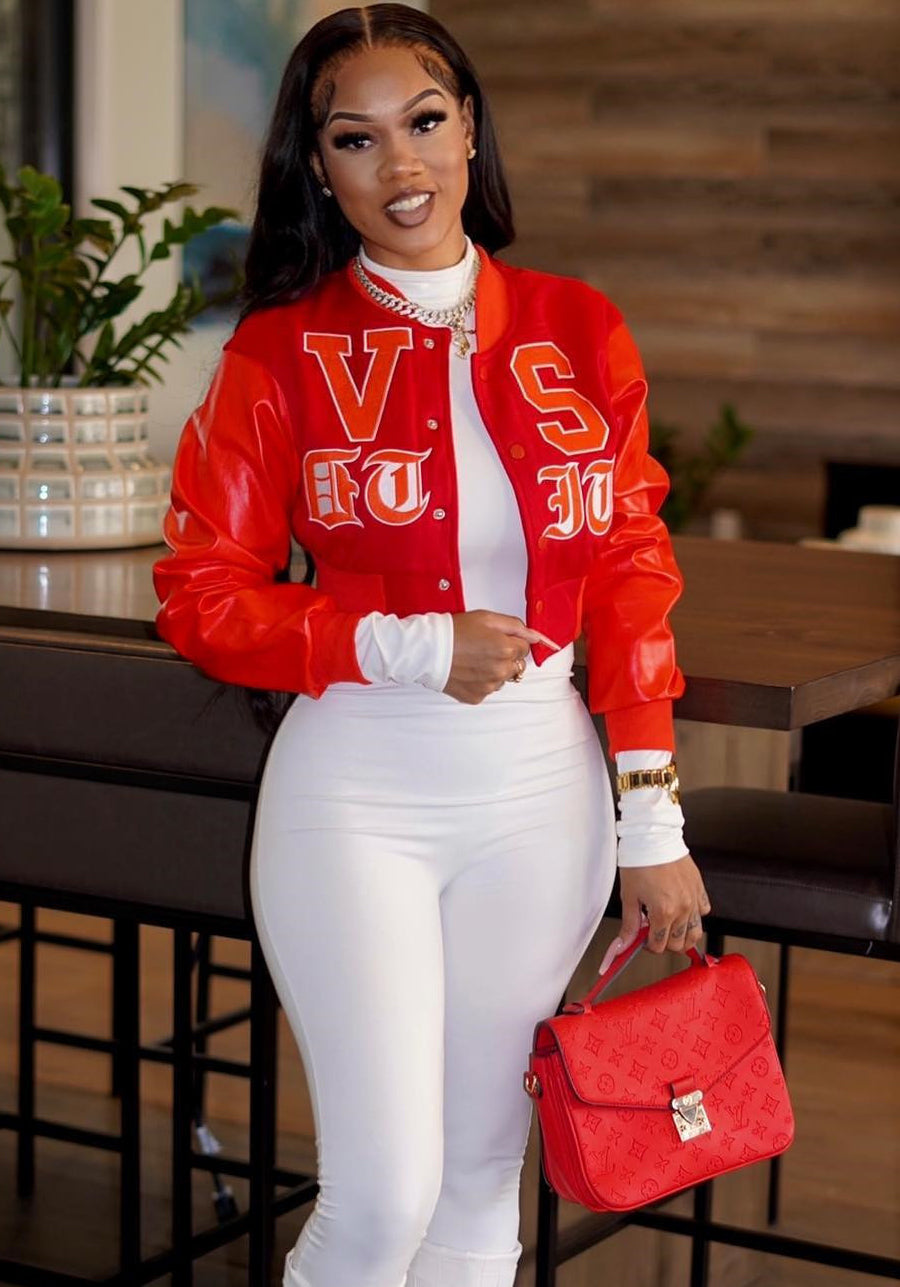 Women's sexy Crop Round Neck loose bomber jacket 3