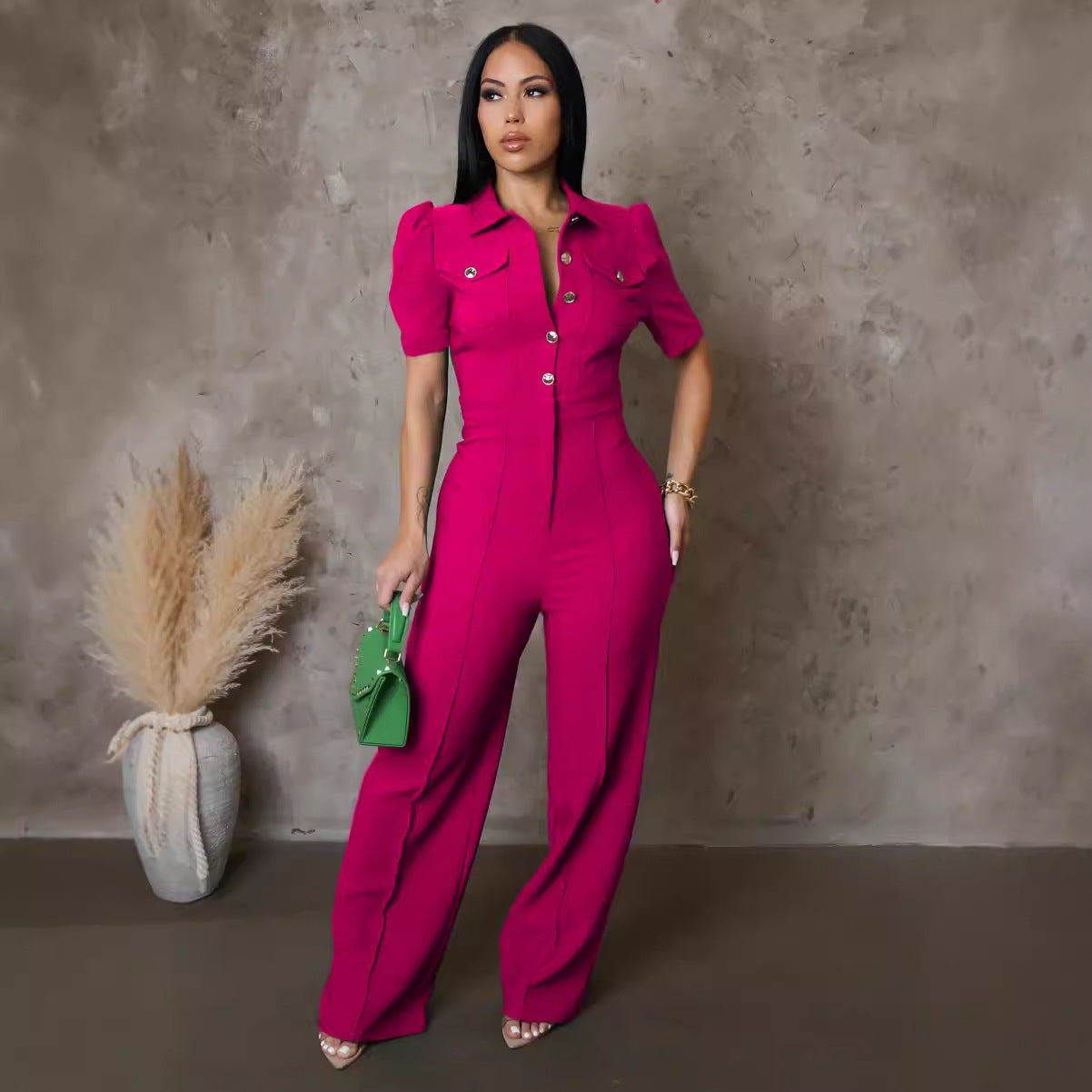 Women Style Patchwork short sleeve Jumpsuit 7