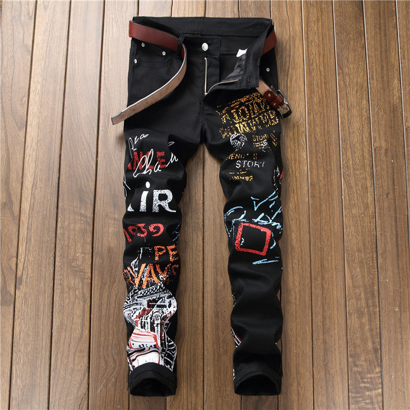 Men's Stretch Casual Printed Straight Denim Pants