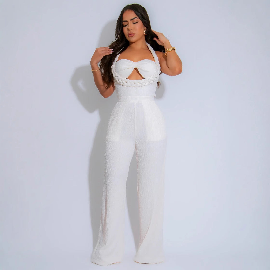 High-Waist Braided Strap Sleeveless Wide-Leg Jumpsuit 7
