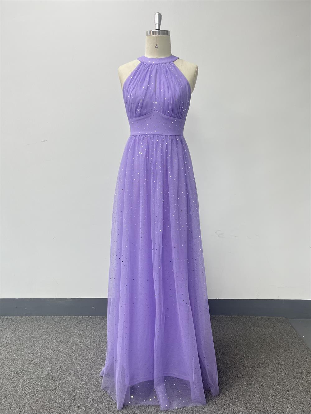 Shiny Sleeveless Halter Neck Mesh Evening Dress A-Line Party Dress 8