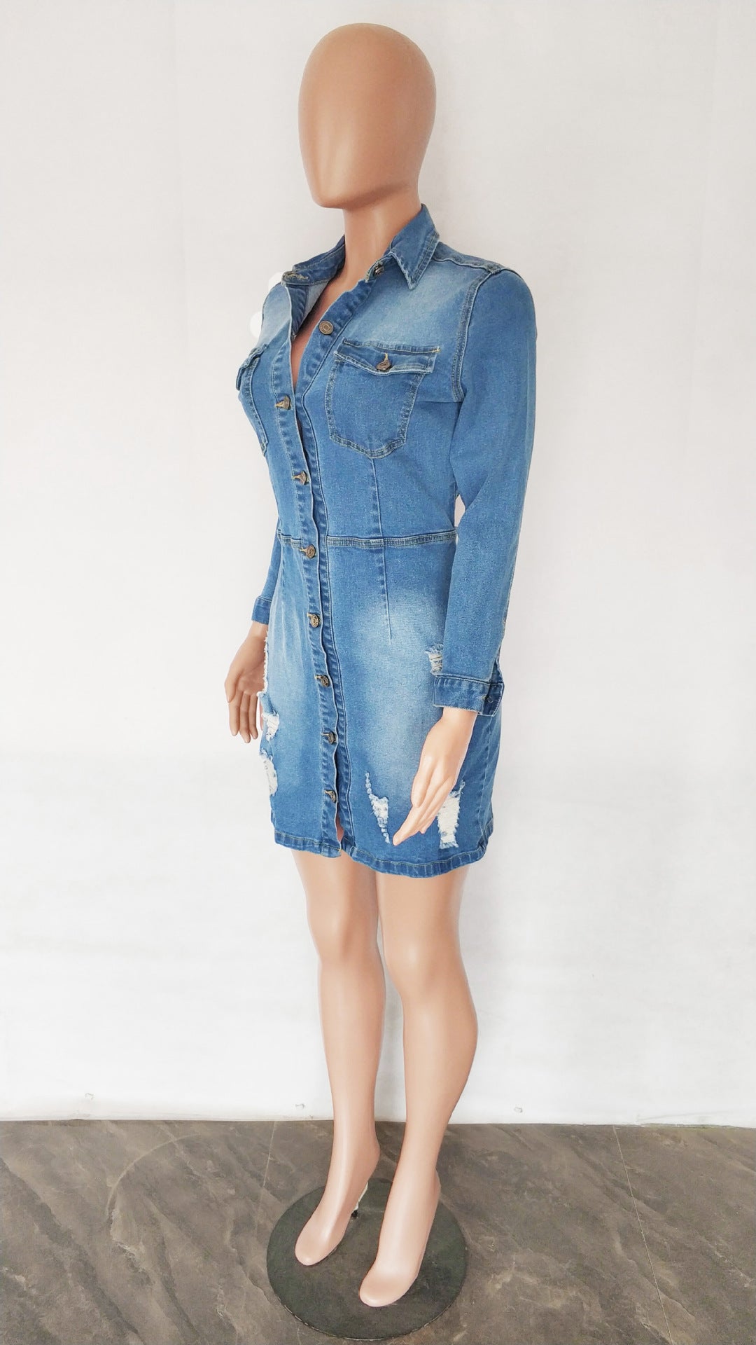 Slim Fit Sexy Low Back Stretch Breasted Denim Bodycon Dress Midi Dress 8