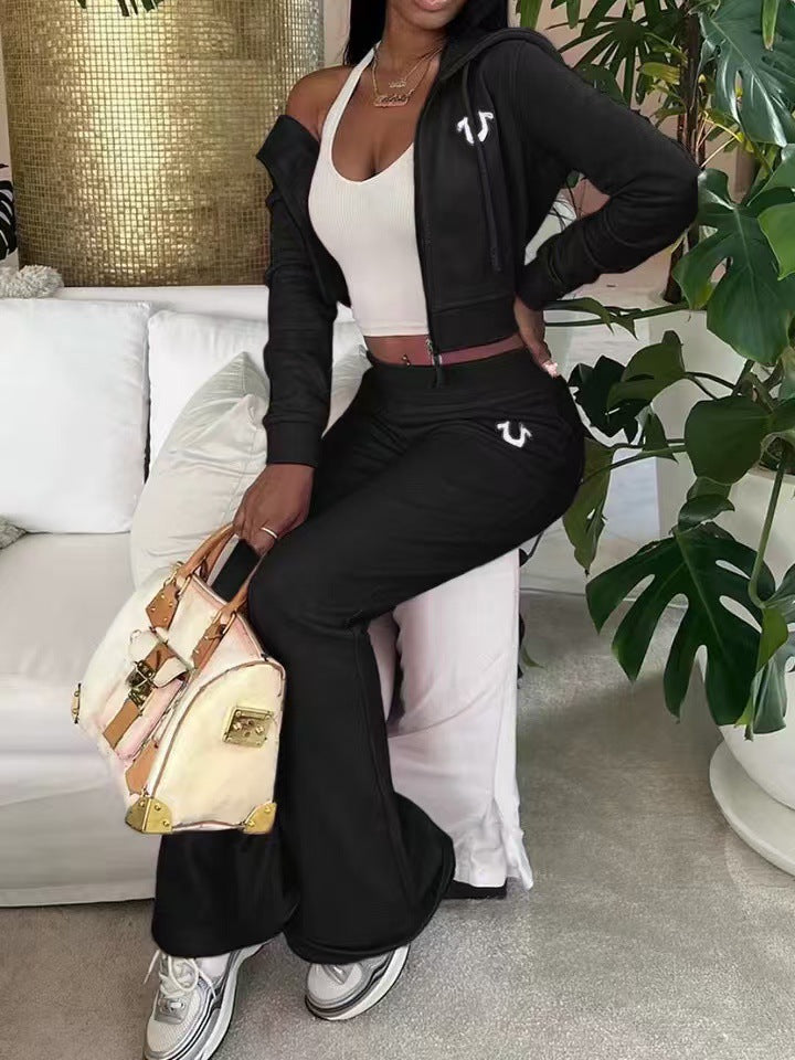 Women Solid Hoodies and trousers two-piece set