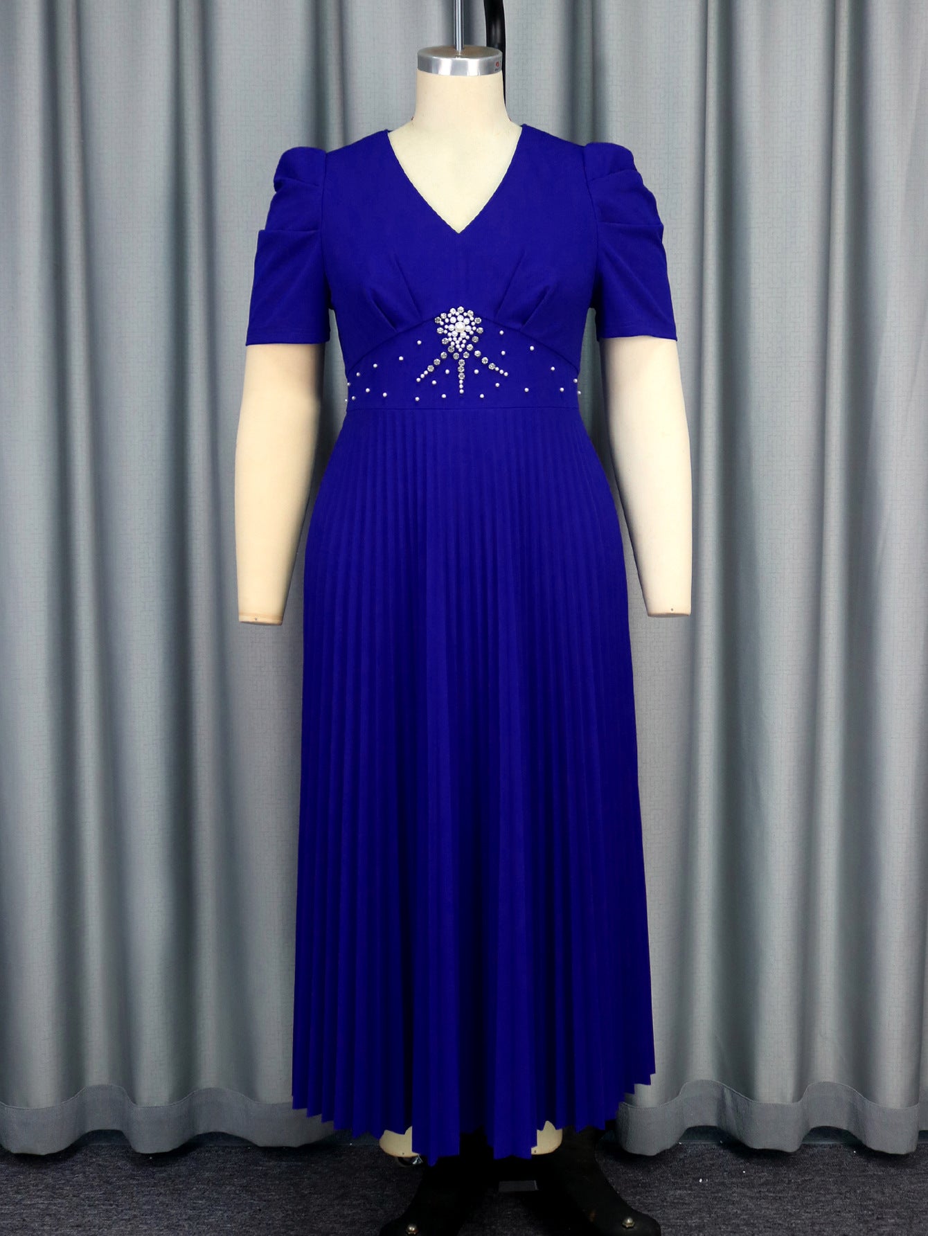 Women Elegant Spring and Summer Prom Formal Party Pleated Beaded Dress 6