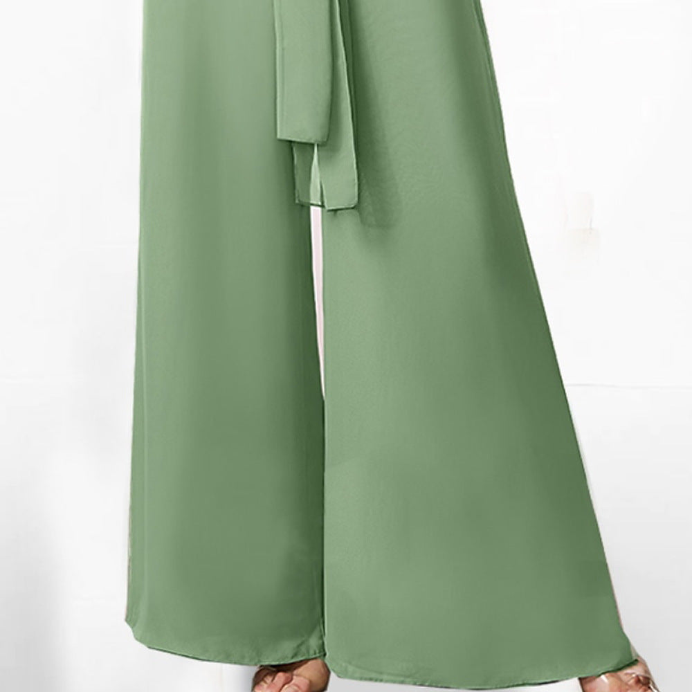 Women Solid Sleeveless Halter Neck Lace-up Casual Jumpsuit