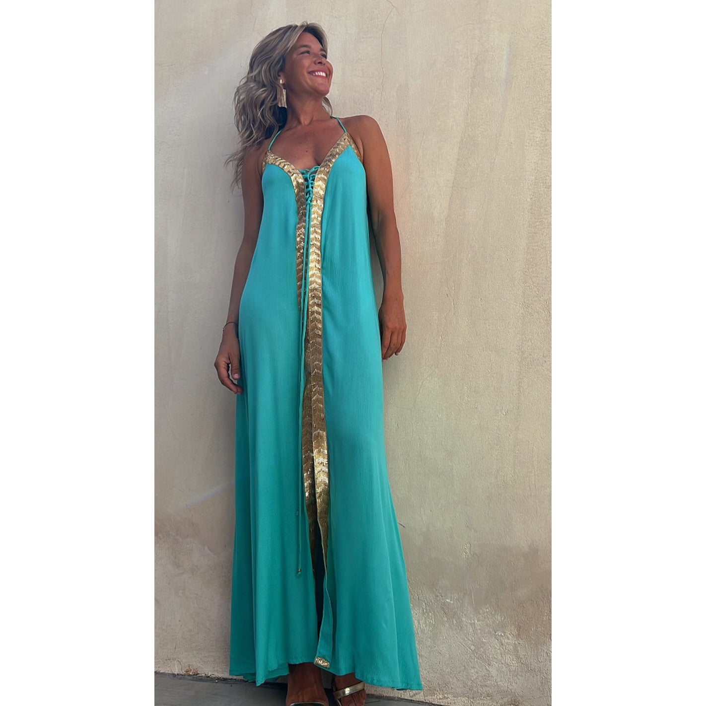 Spring Summer Lace Halter Neck Casual Loose Holidays Swing Dress 9