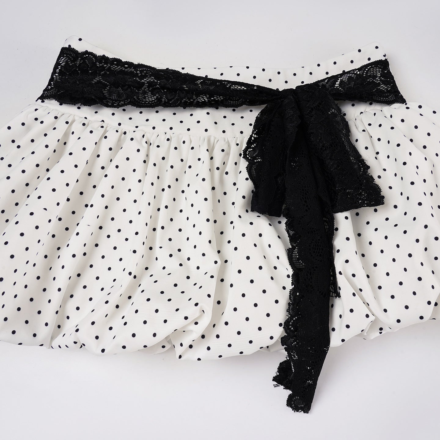 Women Summer French Lace Polka Dot Contrast Flower Bud Mini Dress 15