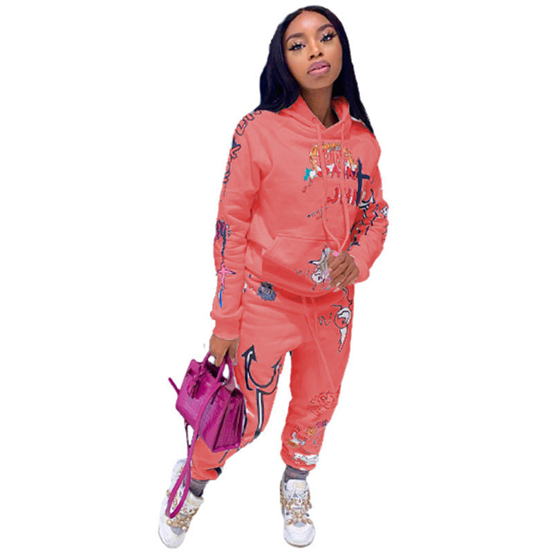 Autumn And Winter Women's Letter Print Casual Two-Piece Hoodies Sweatpants Two Piece Set 11