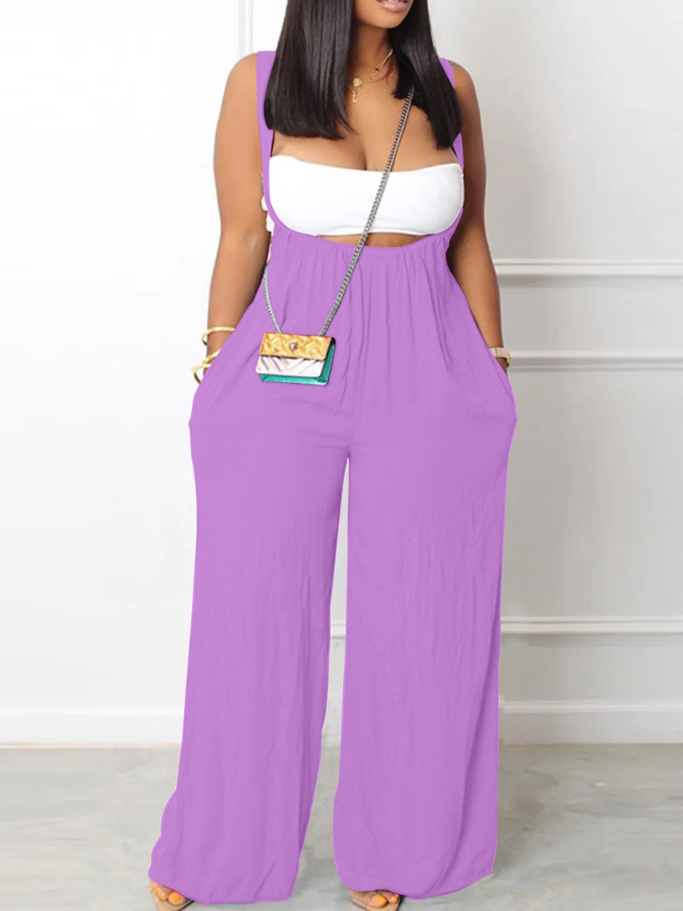 Drawstring Suspenders Wide Leg Trousers Strapless Crop Top Two-Piece Set 3