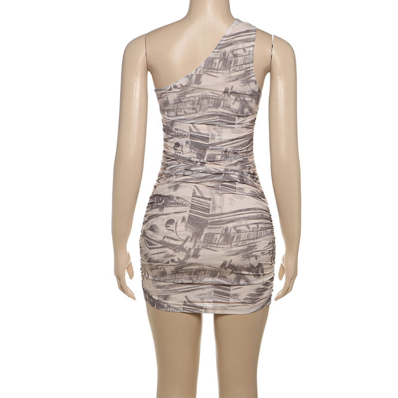 Women's Spring Fashion Chic Slim Sexy Slash Shoulder Print Bodycon Dress 7