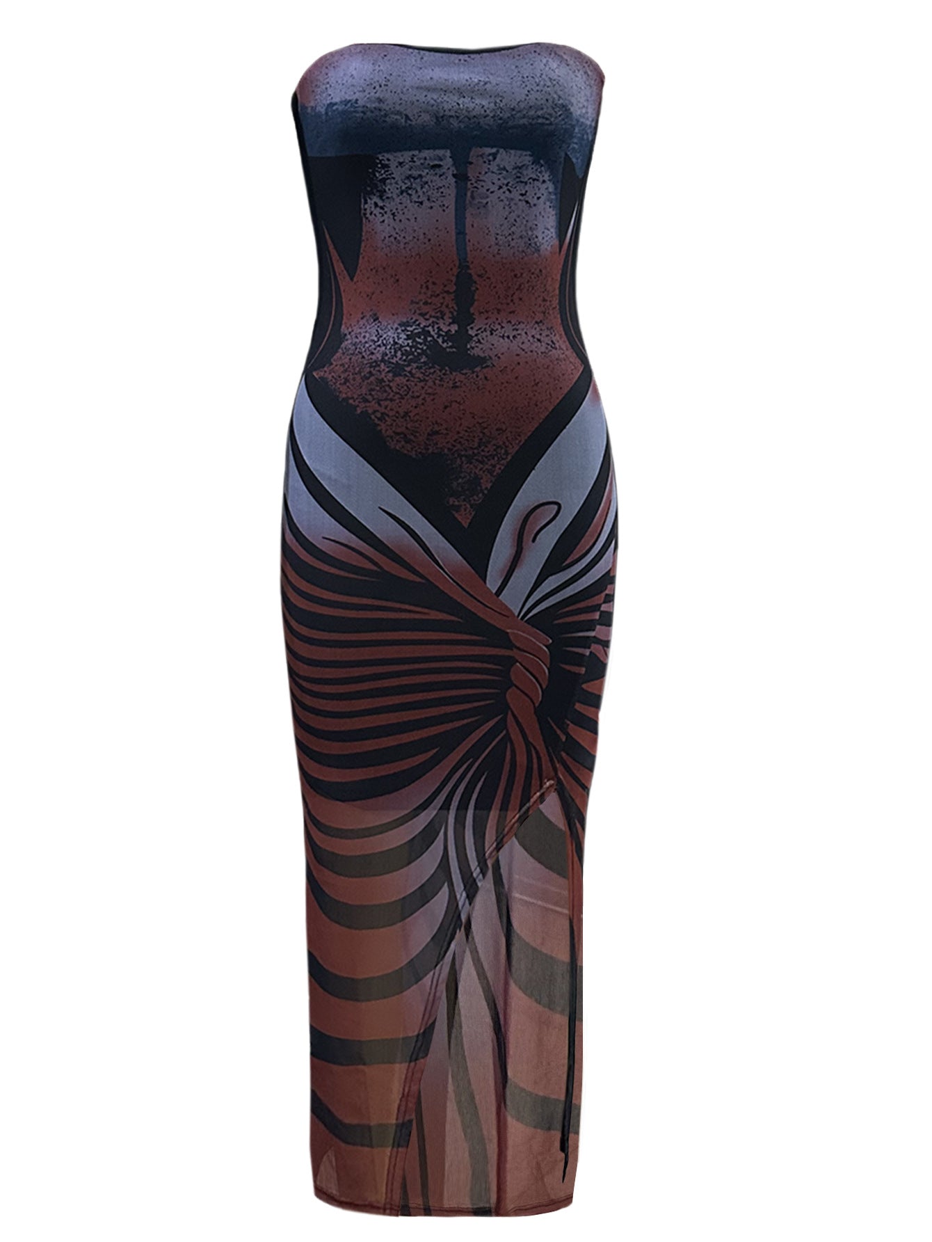 Women mesh printed slit sexy Maxi Dress 11