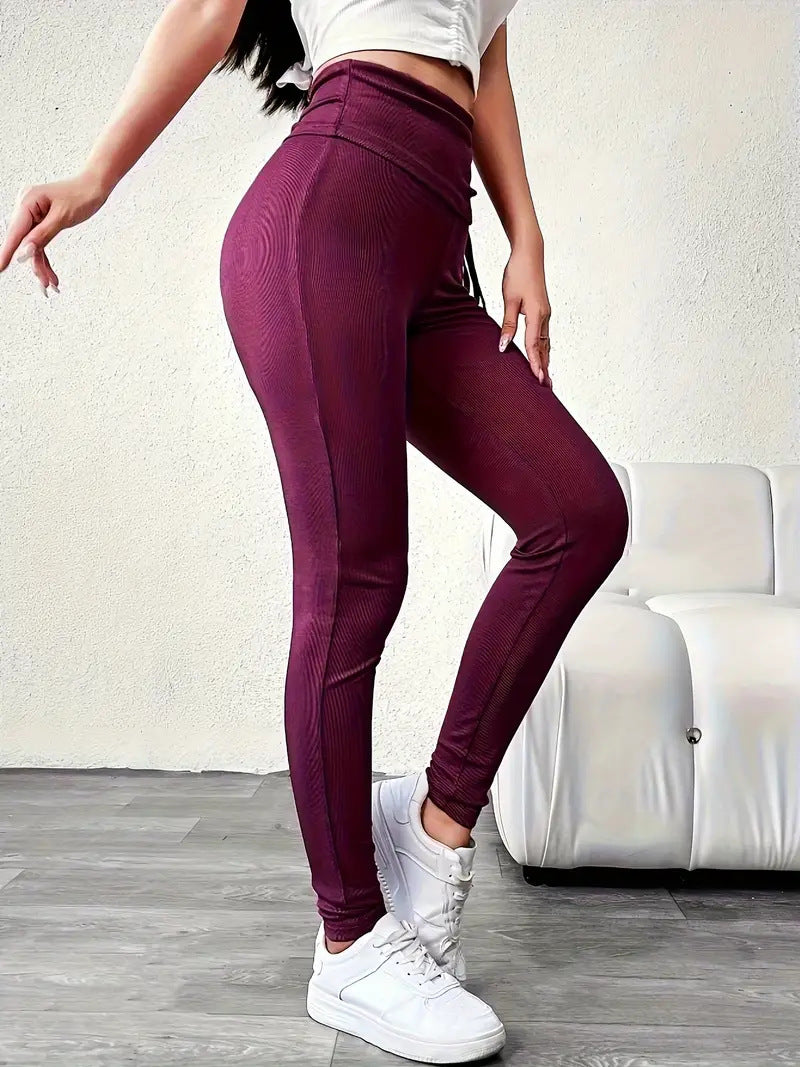 Women's High Waist Butt Lift Ribbed Plus Size Solid Sports Yoga Pants Casual Leggings 6