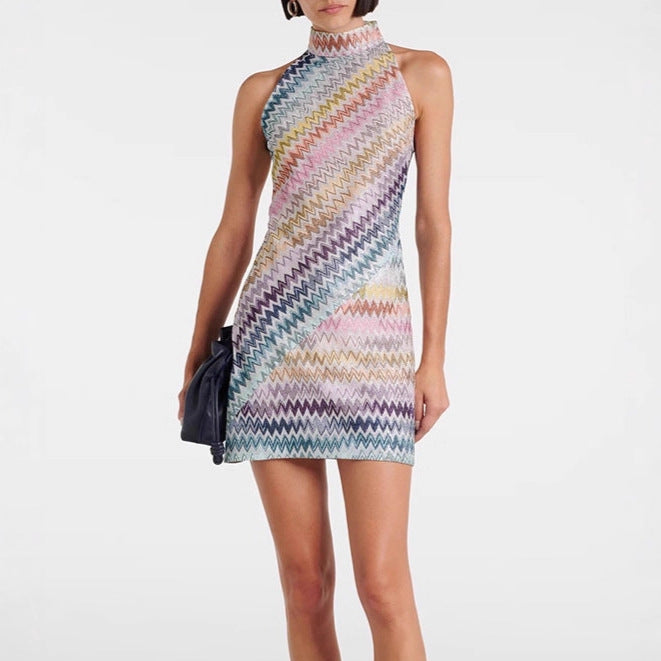 Women's Sleeveless Round Neck Print Bodycon Fashion Short Dress 6