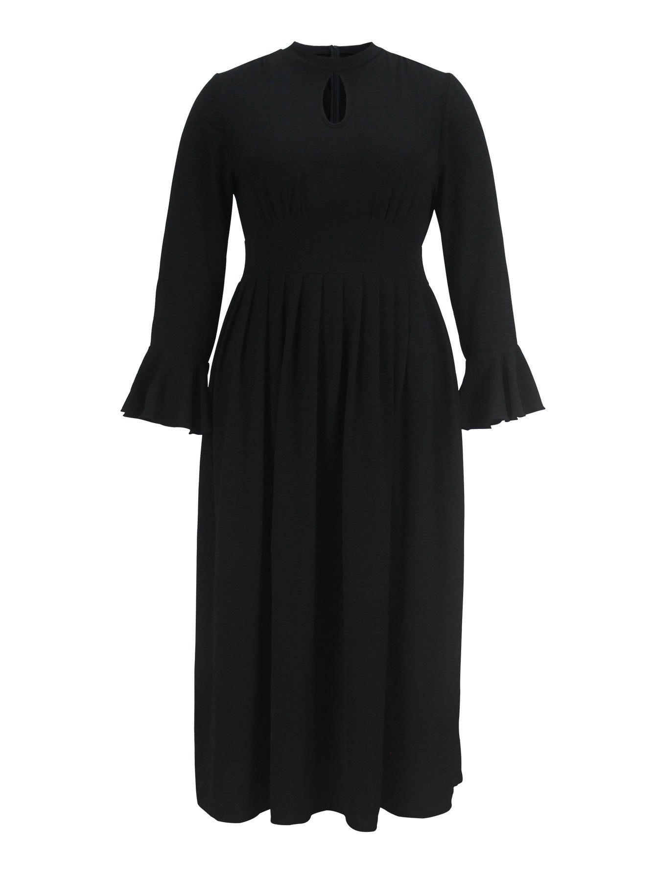 Plus-Size Women Black Elegant Bell Bottom Long-Sleeved Maxi Dress 6