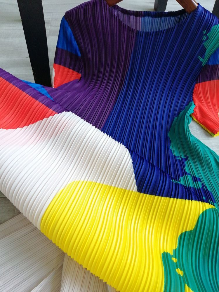 Women Summer Contrast Color Pleated Short Sleeve Dress 10