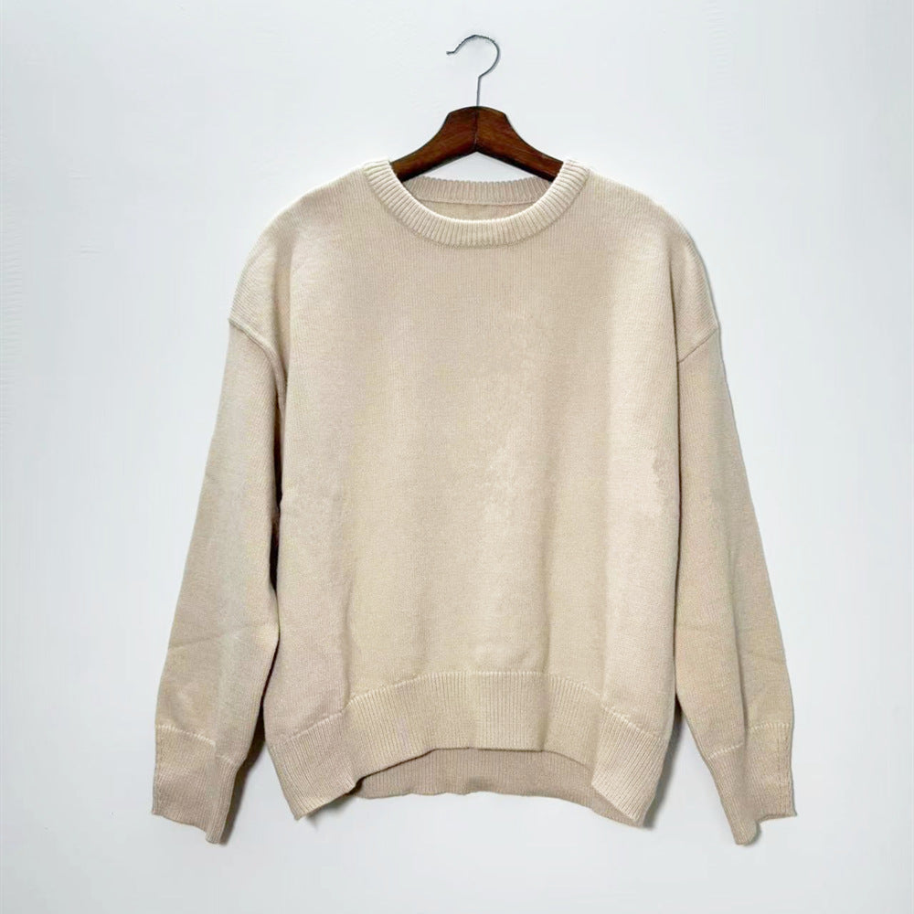 Women Loose-Cut Winter Pink Round Neck Casual Sweater 8