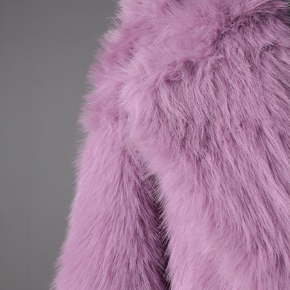 Women Winter Turndown Collar Fake Furry Coat 7